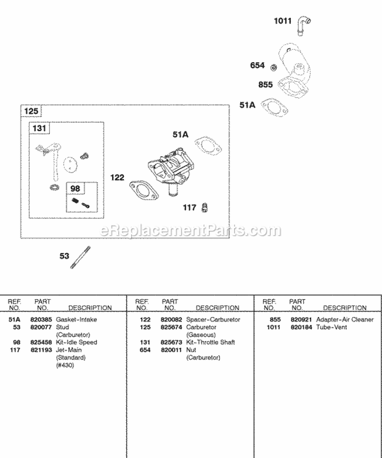Carburetor Gaseous Diagram and Parts List for 581447-0375-E2  Briggs and Stratton Engine